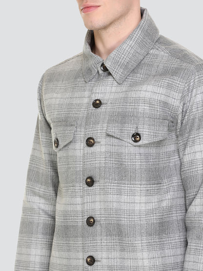 HONNETE Men Grey Checked Acrylic Lightweight Tailored Jacket