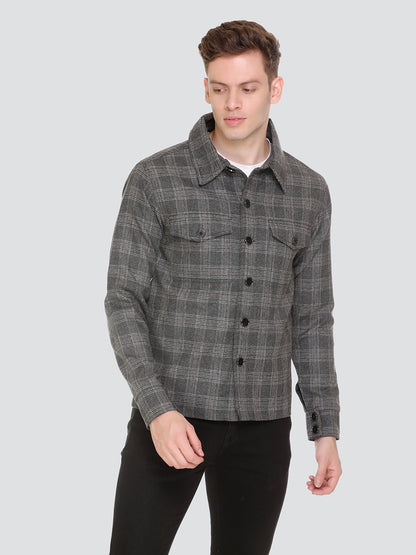 HONNETE Men Grey Checked Acrylic Lightweight Outdoor Tailored Jacket