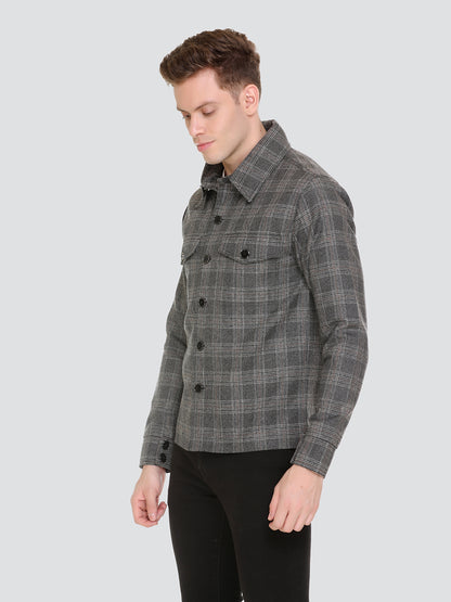 HONNETE Men Grey Checked Acrylic Lightweight Outdoor Tailored Jacket