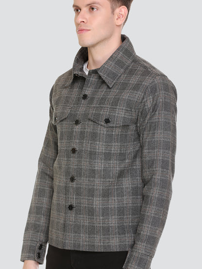 HONNETE Men Grey Checked Acrylic Lightweight Outdoor Tailored Jacket