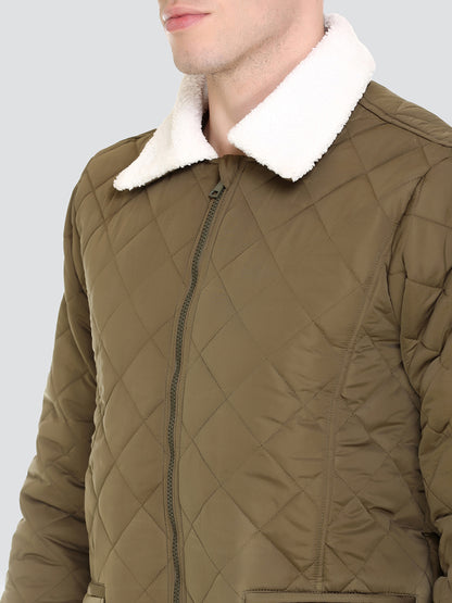 HONNETE Men Olive Green Lightweight Outdoor Quilted Jacket