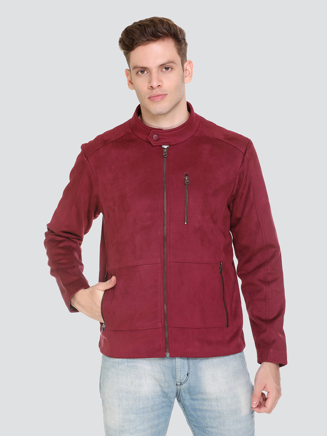 HONNETE Men Maroon Lightweight Outdoor Open Front Jacket