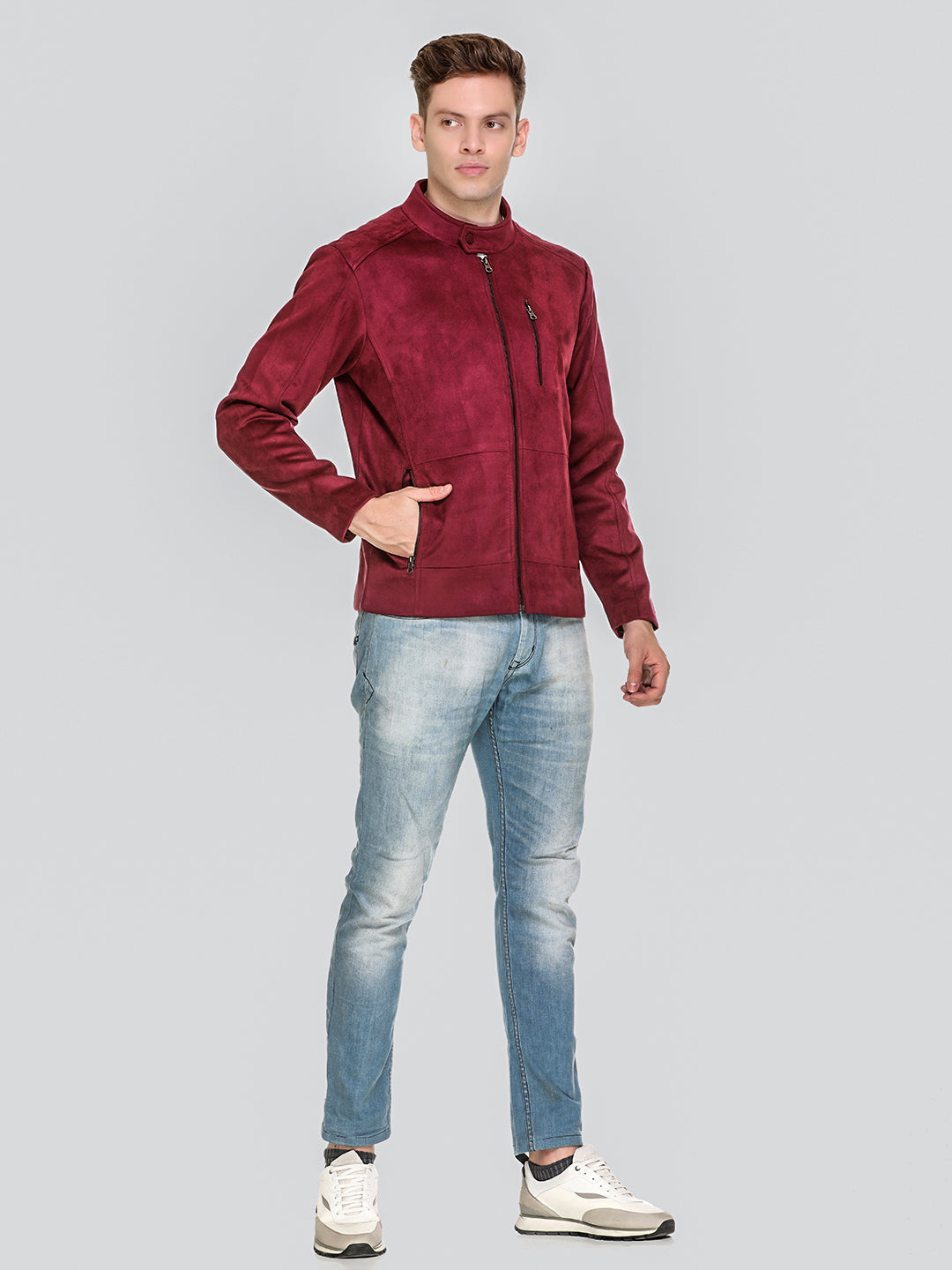 HONNETE Men Maroon Lightweight Outdoor Open Front Jacket