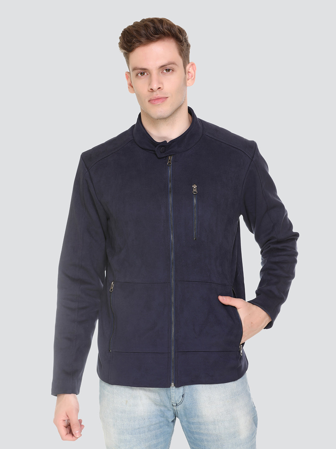 HONNETE Men Navy Blue Lightweight Outdoor Open Front Jacket