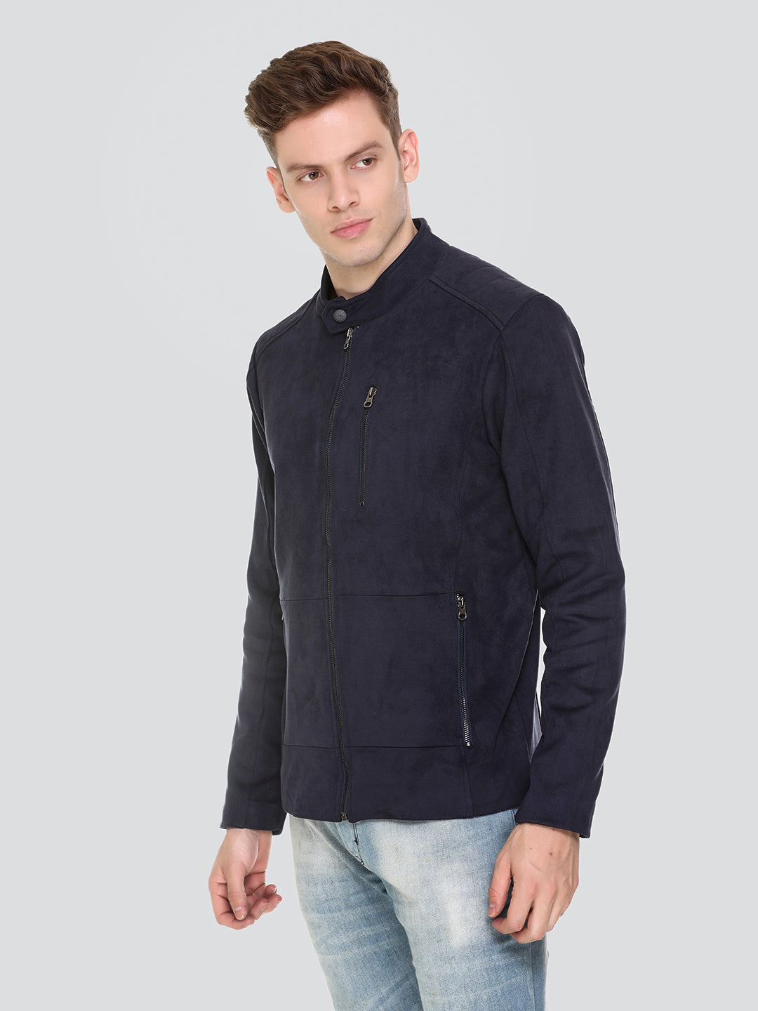 HONNETE Men Navy Blue Lightweight Outdoor Open Front Jacket