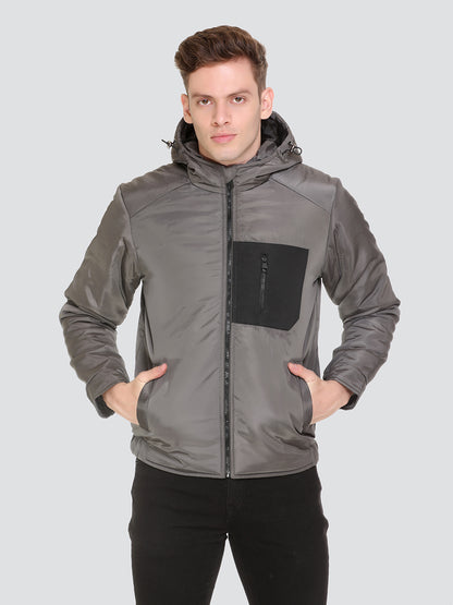 HONNETE Men Grey Lightweight Outdoor Padded Jacket with Patchwork