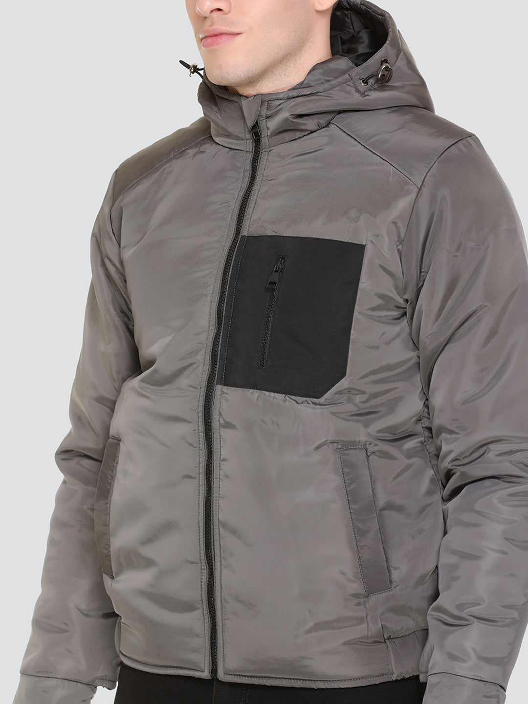 HONNETE Men Grey Lightweight Outdoor Padded Jacket with Patchwork