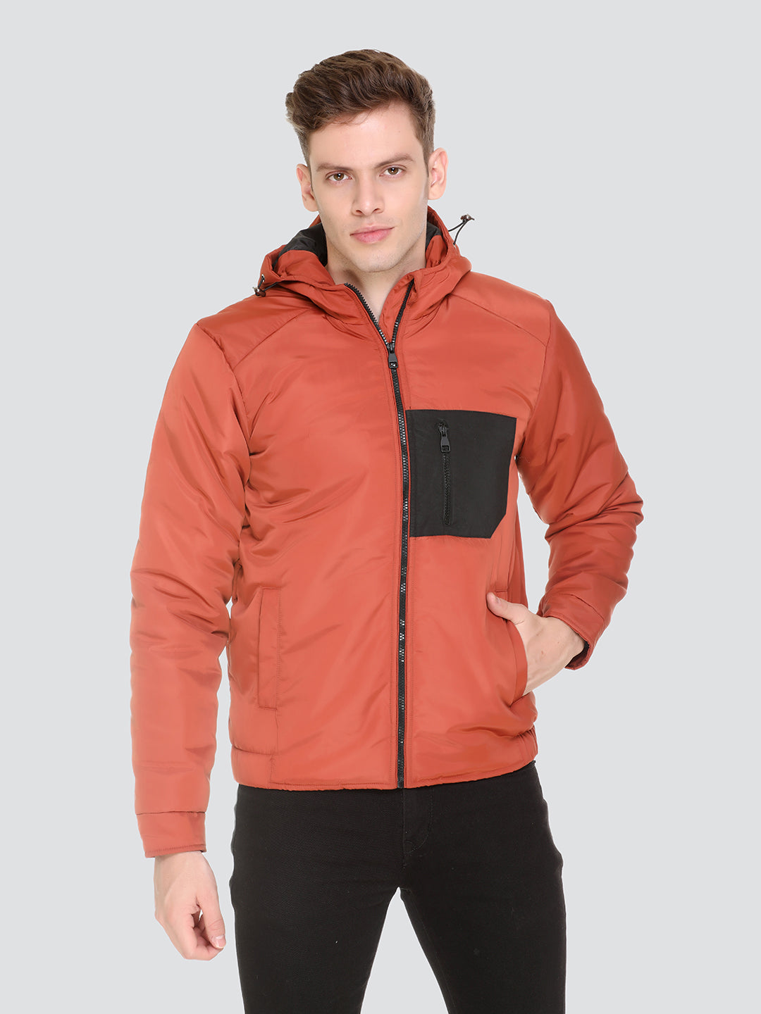 HONNETE Men Rust  Black Colourblocked Lightweight Sporty Jacket