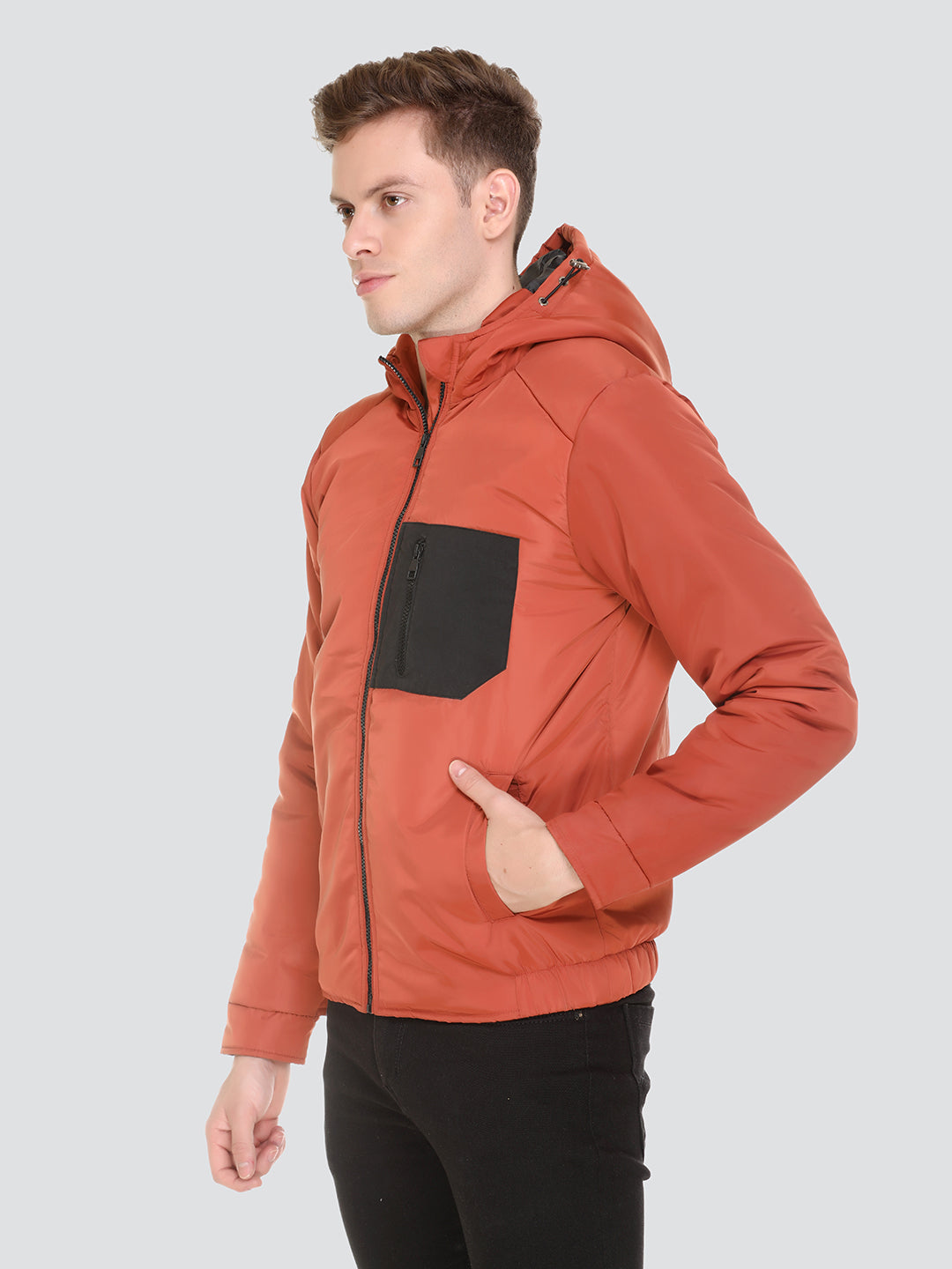 HONNETE Men Rust  Black Colourblocked Lightweight Sporty Jacket