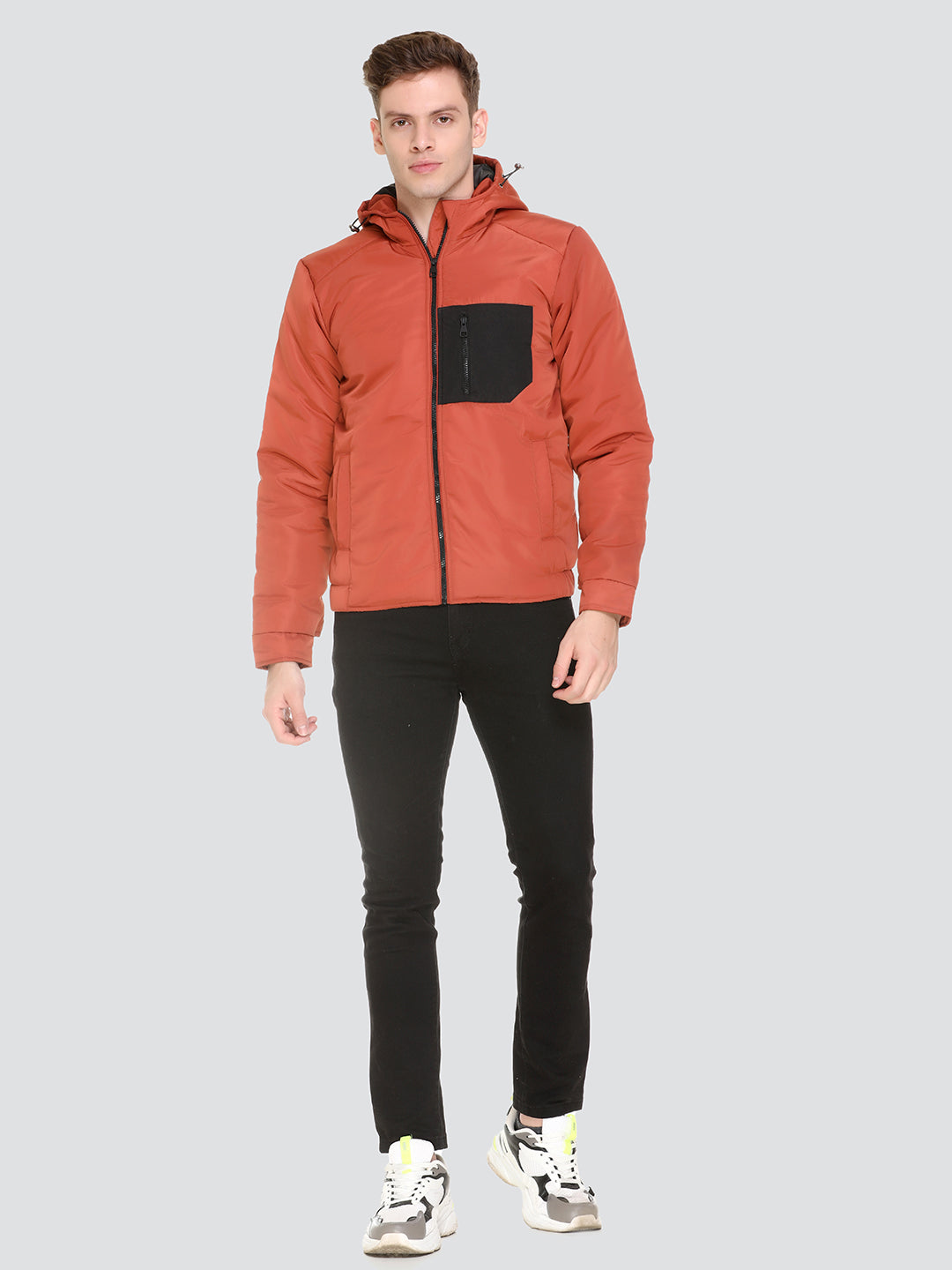 HONNETE Men Rust  Black Colourblocked Lightweight Sporty Jacket