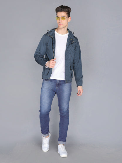 HONNETE Men Navy Blue Lightweight Outdoor Bomber Jacket