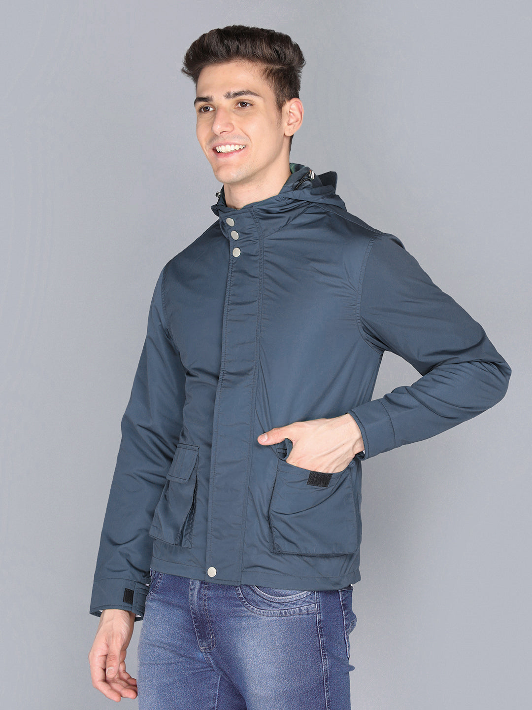 HONNETE Men Navy Blue Lightweight Outdoor Bomber Jacket