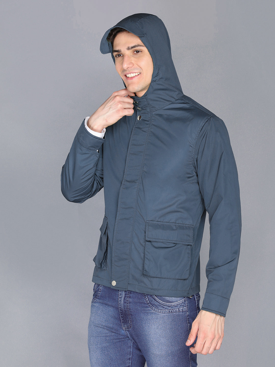 HONNETE Men Navy Blue Lightweight Outdoor Bomber Jacket