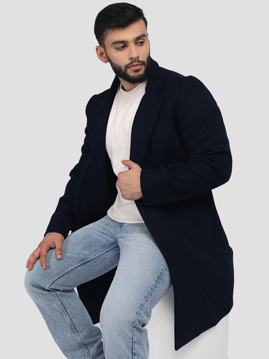 Navy Regular Fit Single Breasted Mens,s Solid Coat With Closure Type of Stylish Button And 93%polyester 3% Acrlyic Polyester With Two Pockets Warm Coat For Men  For Winter Fashion