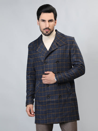 HONNETE Checked Double-Breasted Longline Pea Coat