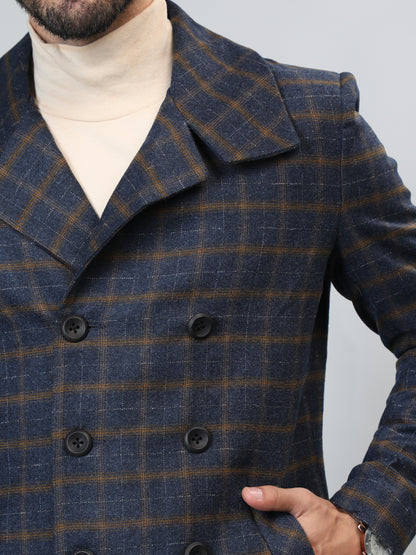 HONNETE Checked Double-Breasted Longline Pea Coat