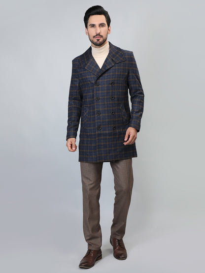 HONNETE Checked Double-Breasted Longline Pea Coat