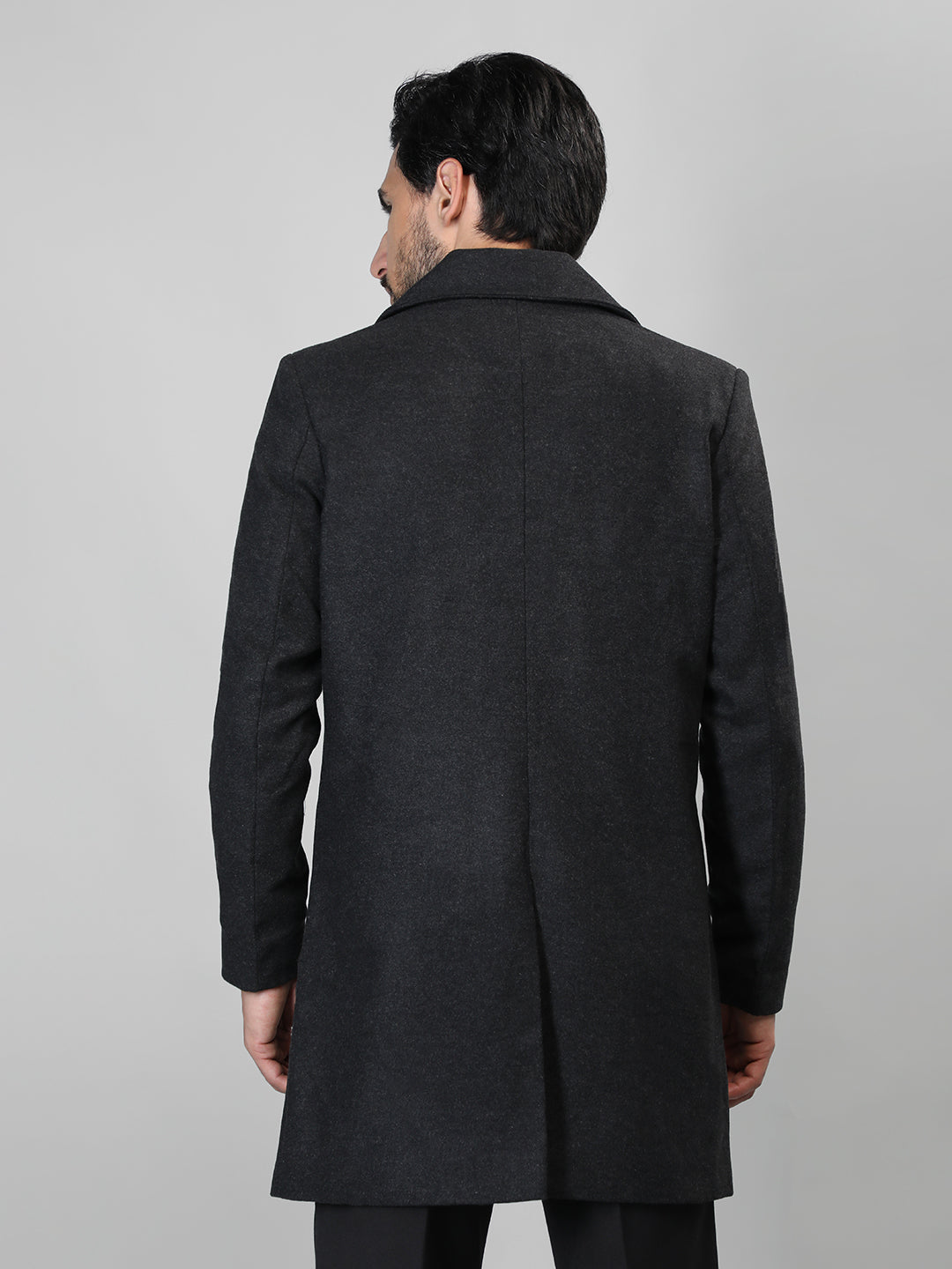 HONNETE Double-Breasted Notched Lapel Longline Pea Coat