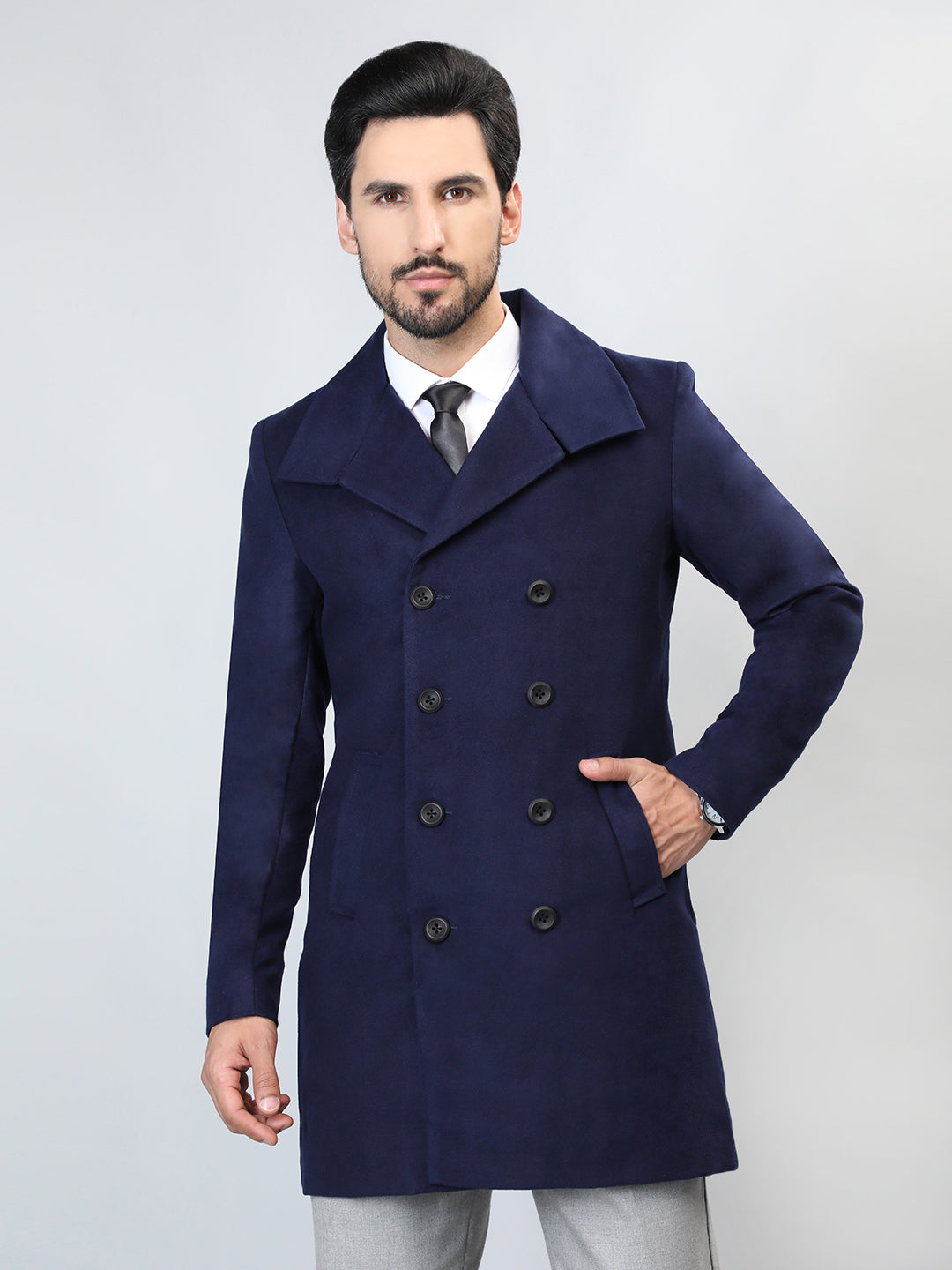 HONNETE Double Breasted Longline Pea Coat