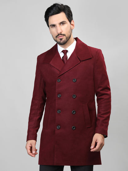 HONNETE Double-Breasted Notched Lapel Longline Pea Coat