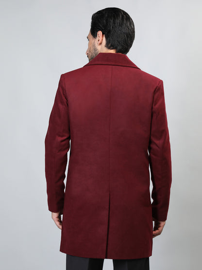 HONNETE Double-Breasted Notched Lapel Longline Pea Coat