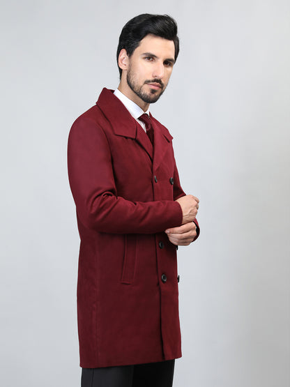 HONNETE Double-Breasted Notched Lapel Longline Pea Coat