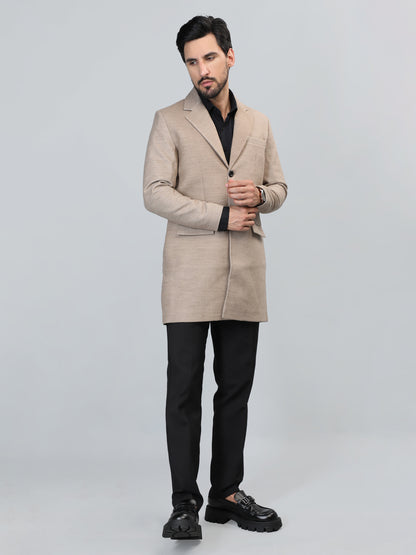 HONNETE Single-Breasted Notched Lapel Longline Trench Coat