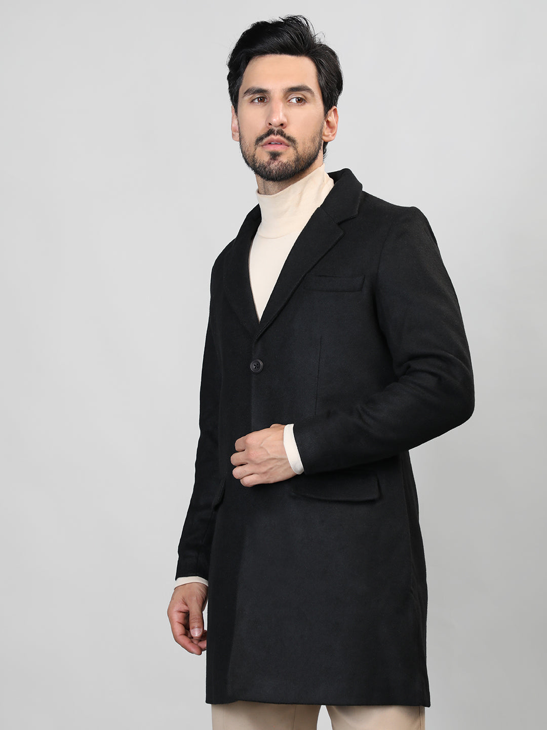 HONNETE Single-Breasted Longline Trench Coat