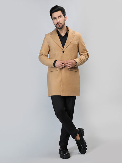 HONNETE Single-Breasted Notched Lapel Longline Trench Coat