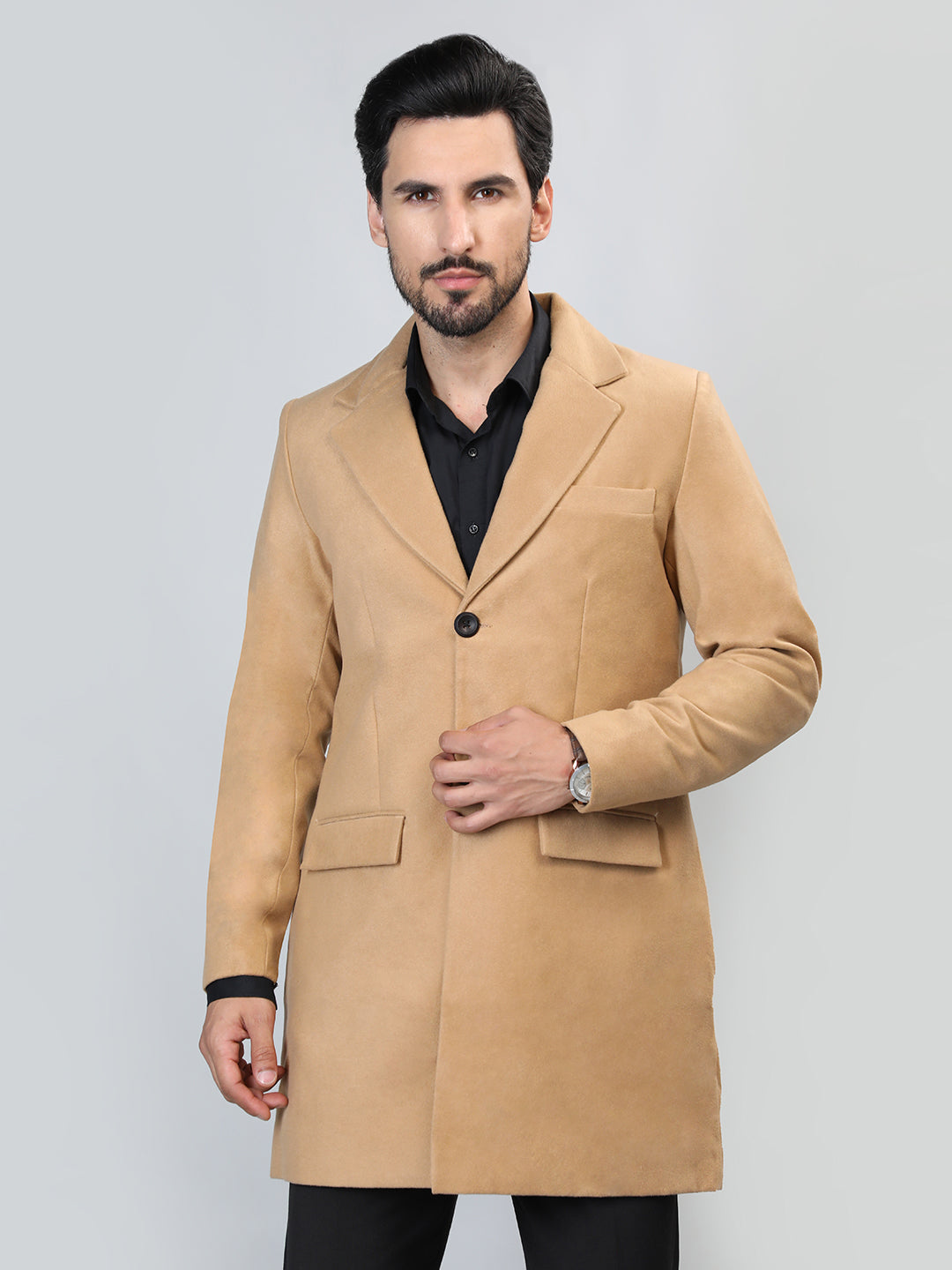 HONNETE Single-Breasted Notched Lapel Longline Trench Coat