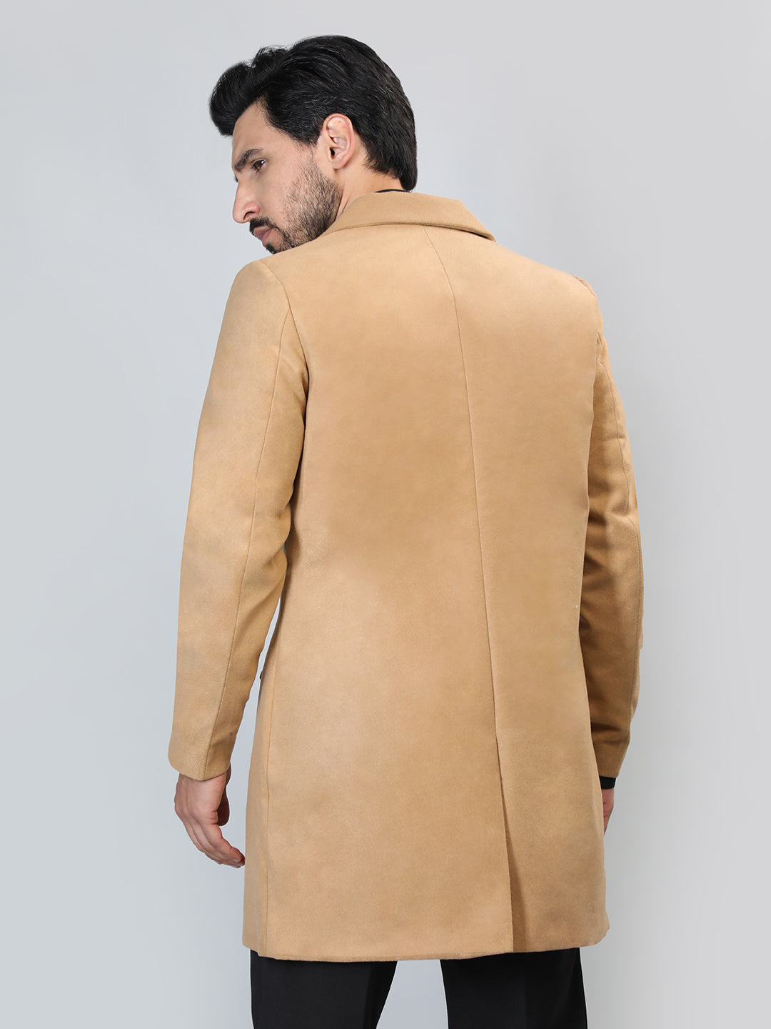 HONNETE Single-Breasted Notched Lapel Longline Trench Coat