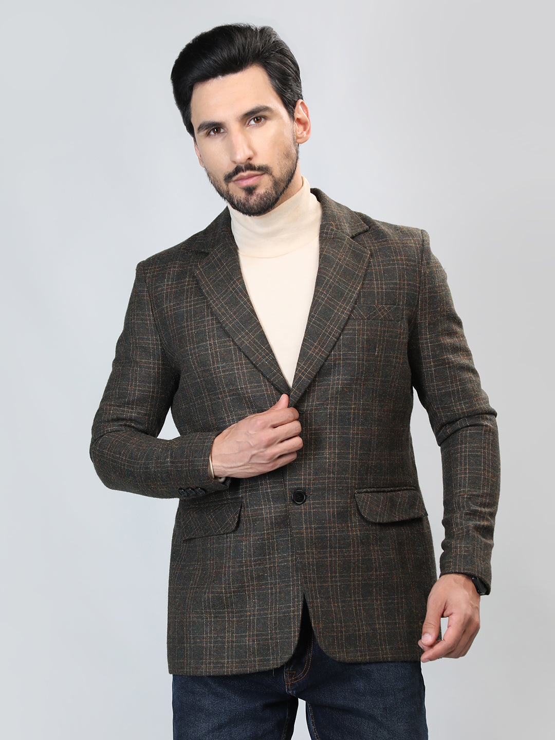 HONNETE Checked Notched Lapel Single-Breasted Blazers