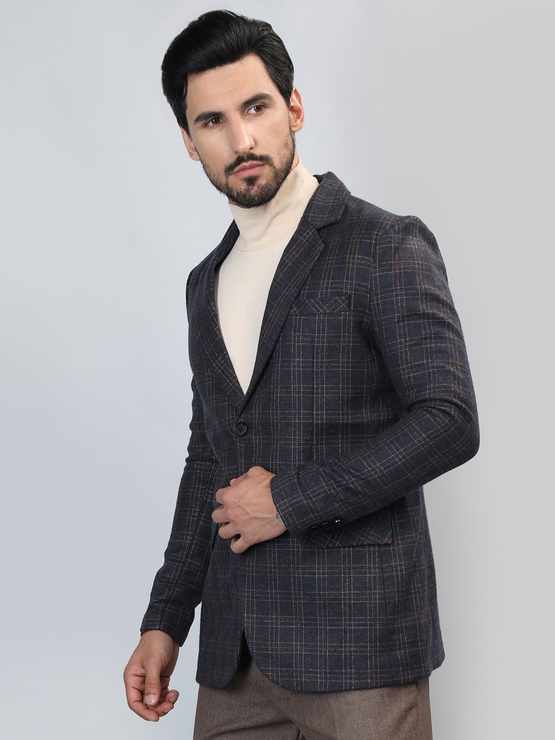 HONNETE Checked Single Breasted Blazer