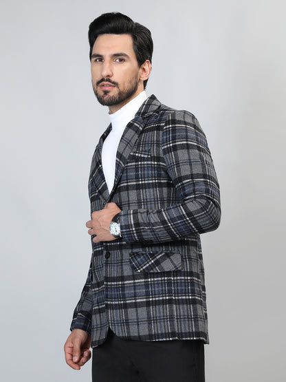 HONNETE Checked Notched Lapel Single-Breasted Blazers