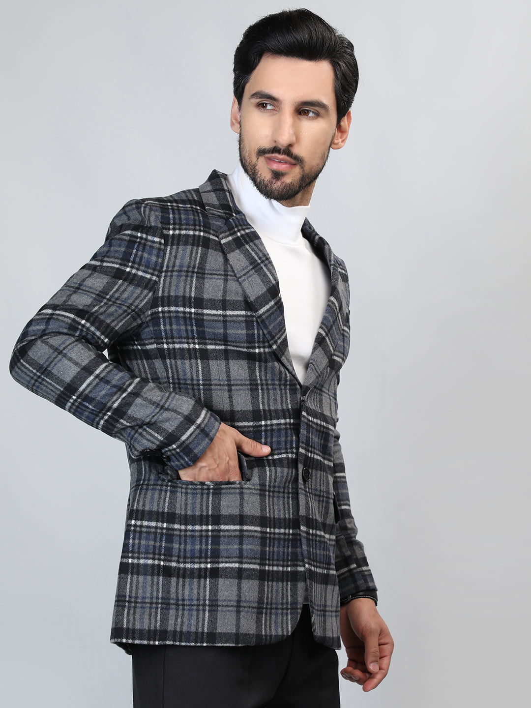 HONNETE Checked Notched Lapel Single-Breasted Blazers