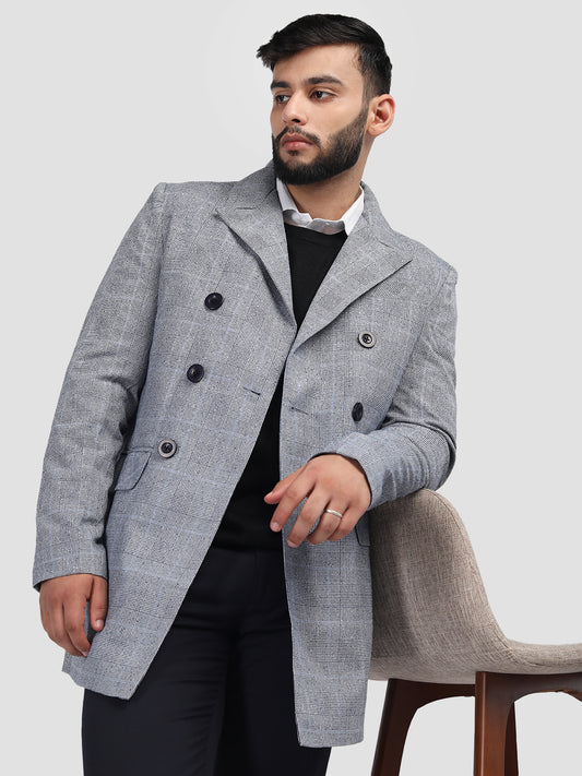 Navyblue Check Regular Fit Double Breasted Mens,s Check Coat With Closure Type of Stylish Button And 93%polyester 3% Acrlyic Polyester With Three Pockets Warm Coat For Men  For Winter Fashion