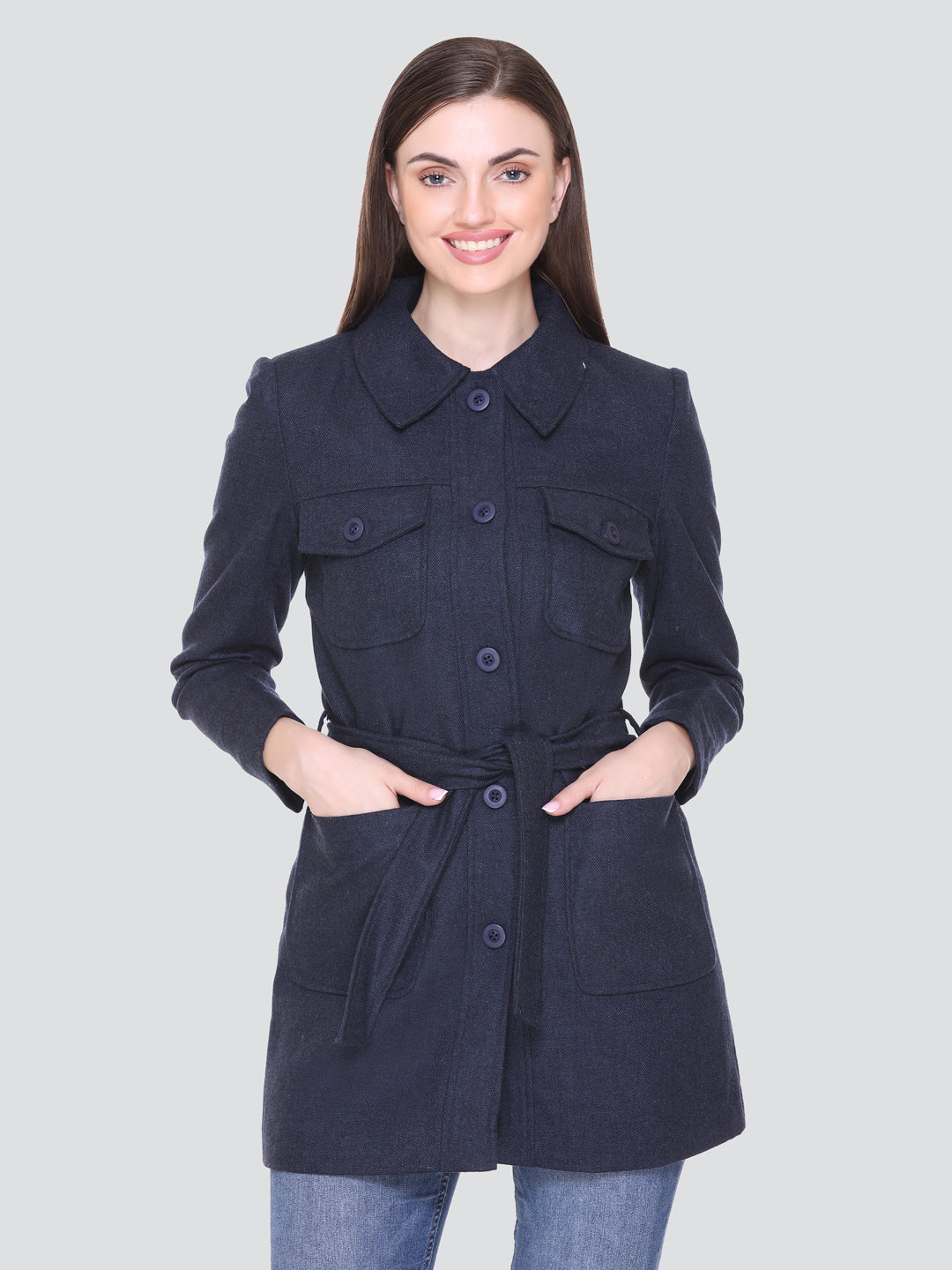 HONNETE Women Solid Winter Trench Coats