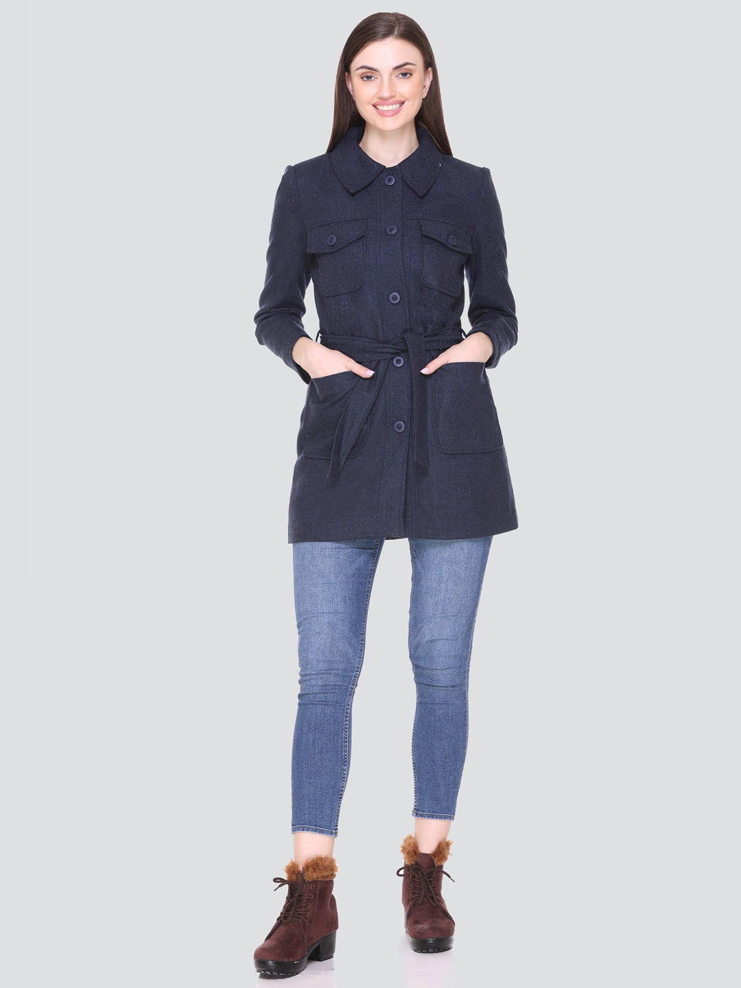 HONNETE Women Solid Winter Trench Coats