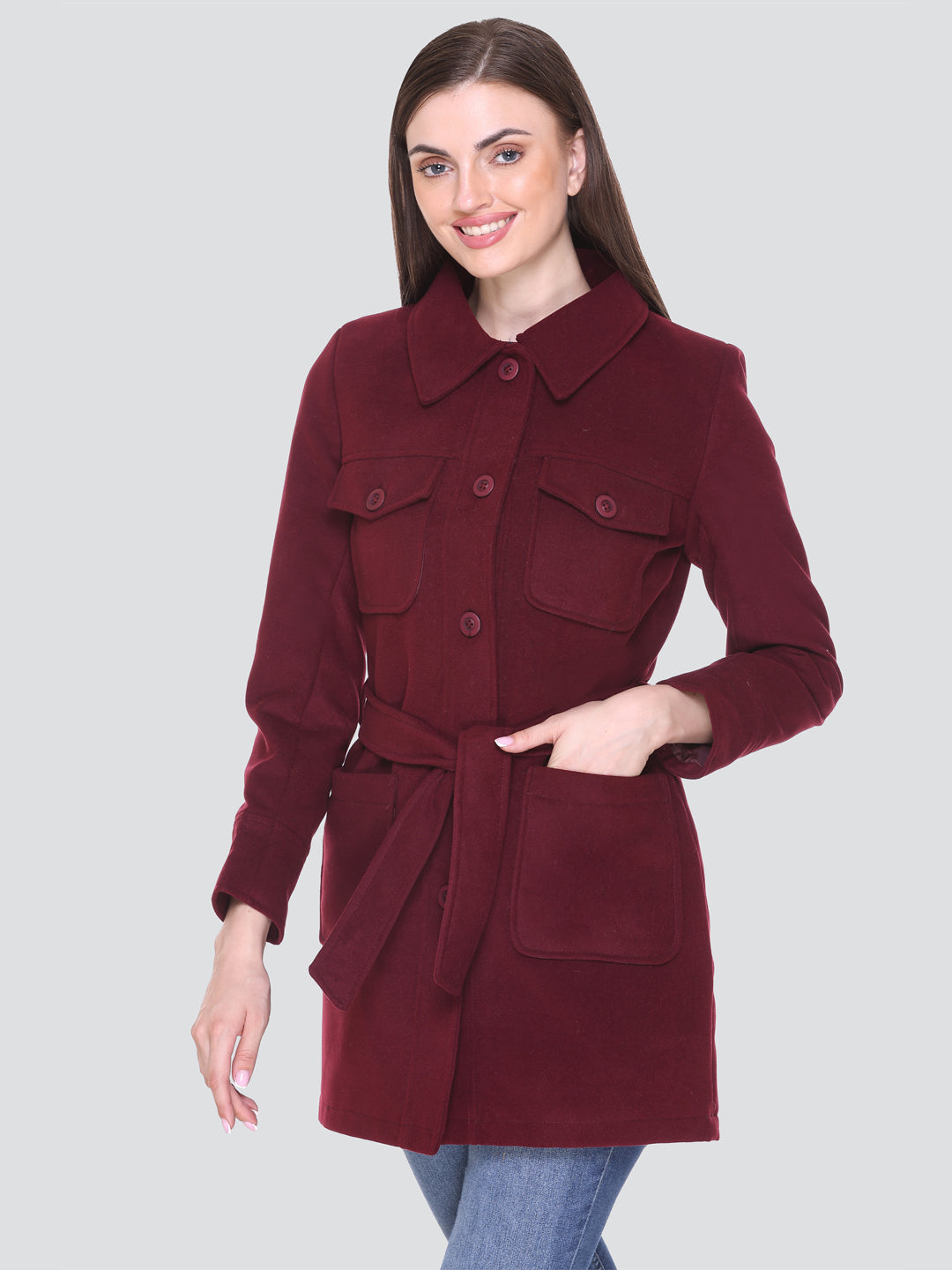 HONNETE Women Solid Trench Coat