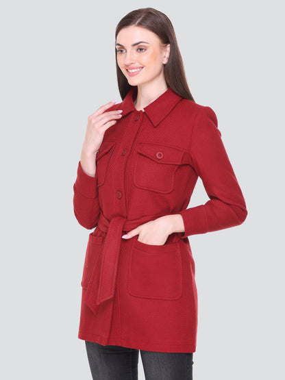 HONNETE Women Solid Spread Collar Trench Coat