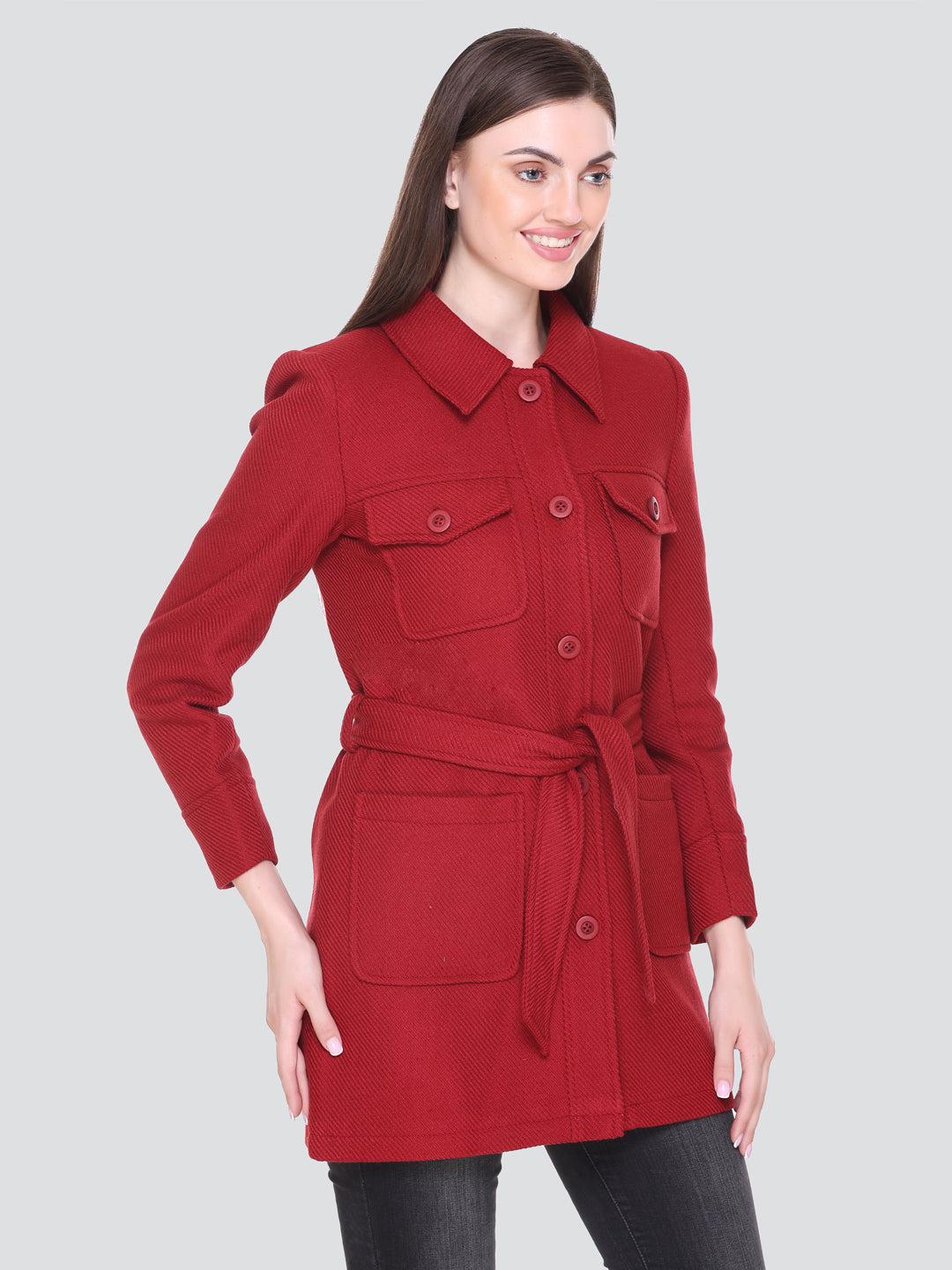 HONNETE Women Solid Spread Collar Trench Coat