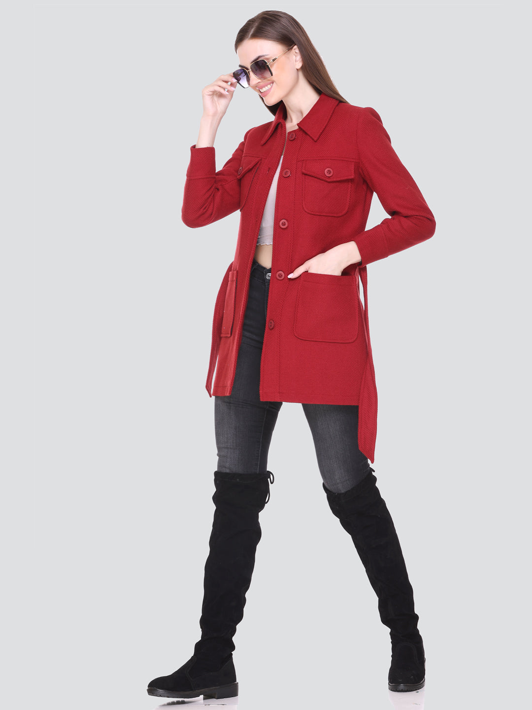 HONNETE Women Solid Spread Collar Trench Coat