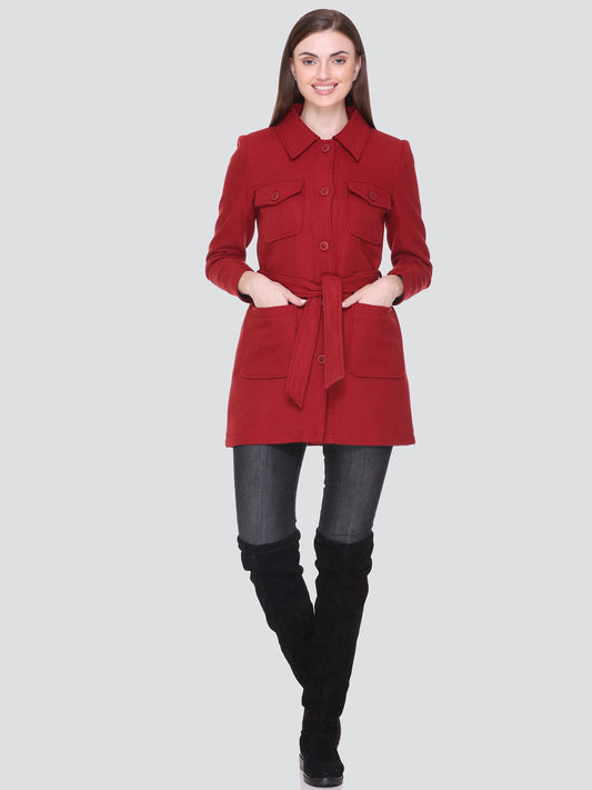 HONNETE Women Solid Spread Collar Trench Coat