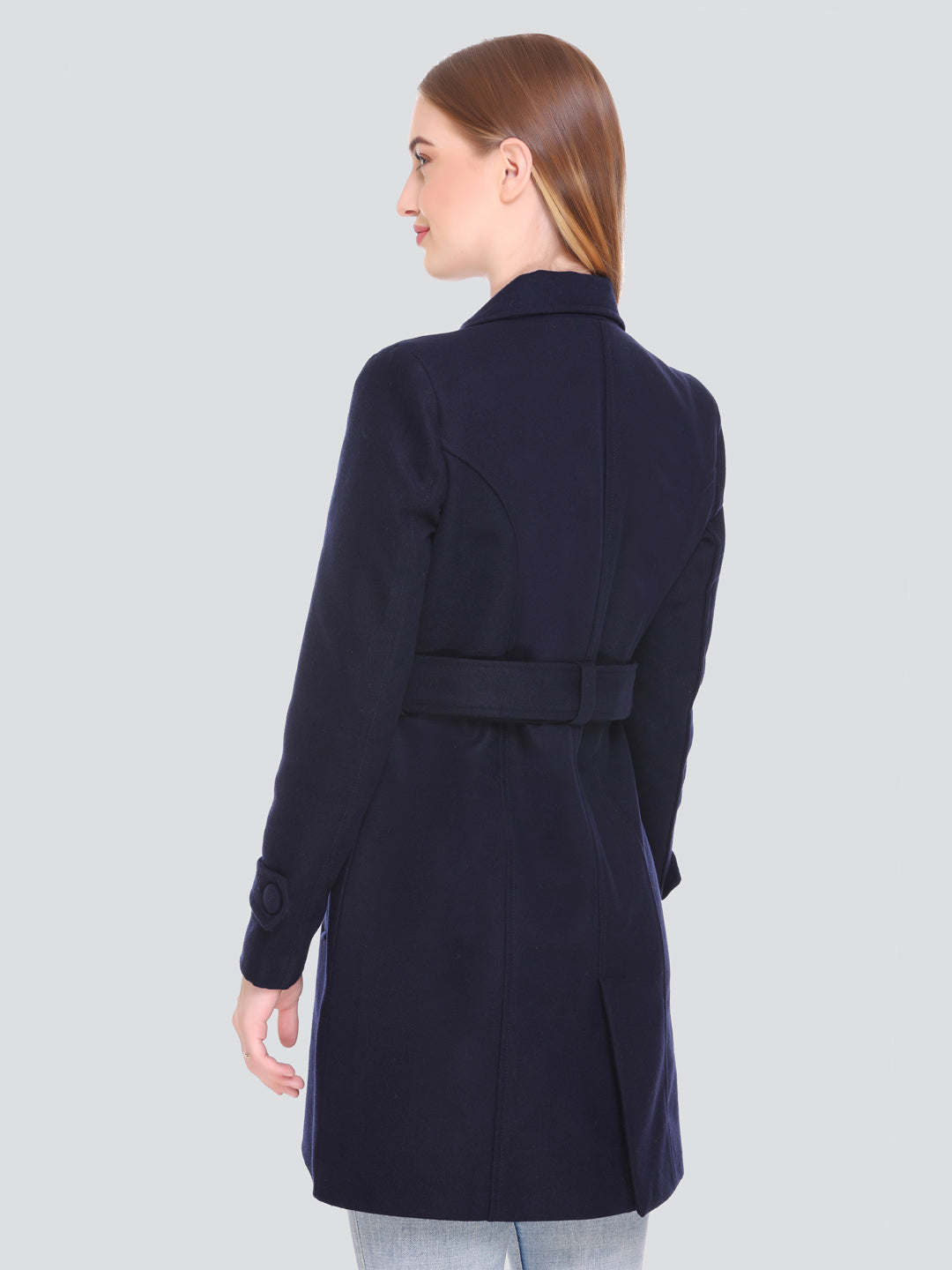 HONNETE Women Navy Blue Solid Trench Coat