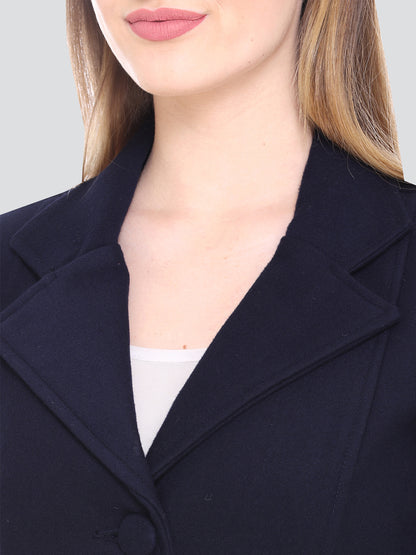 HONNETE Women Navy Blue Solid Trench Coat