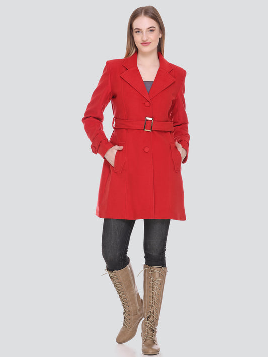 HONNETE Women Red Solid Trench Coat