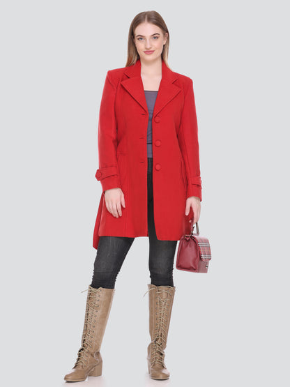 HONNETE Women Red Solid Trench Coat