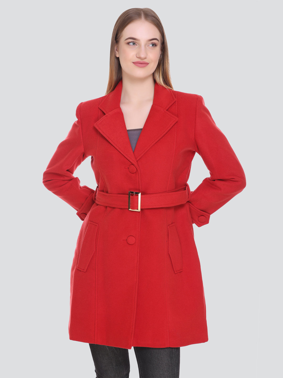 HONNETE Women Red Solid Trench Coat