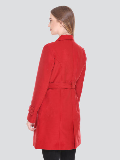 HONNETE Women Red Solid Trench Coat