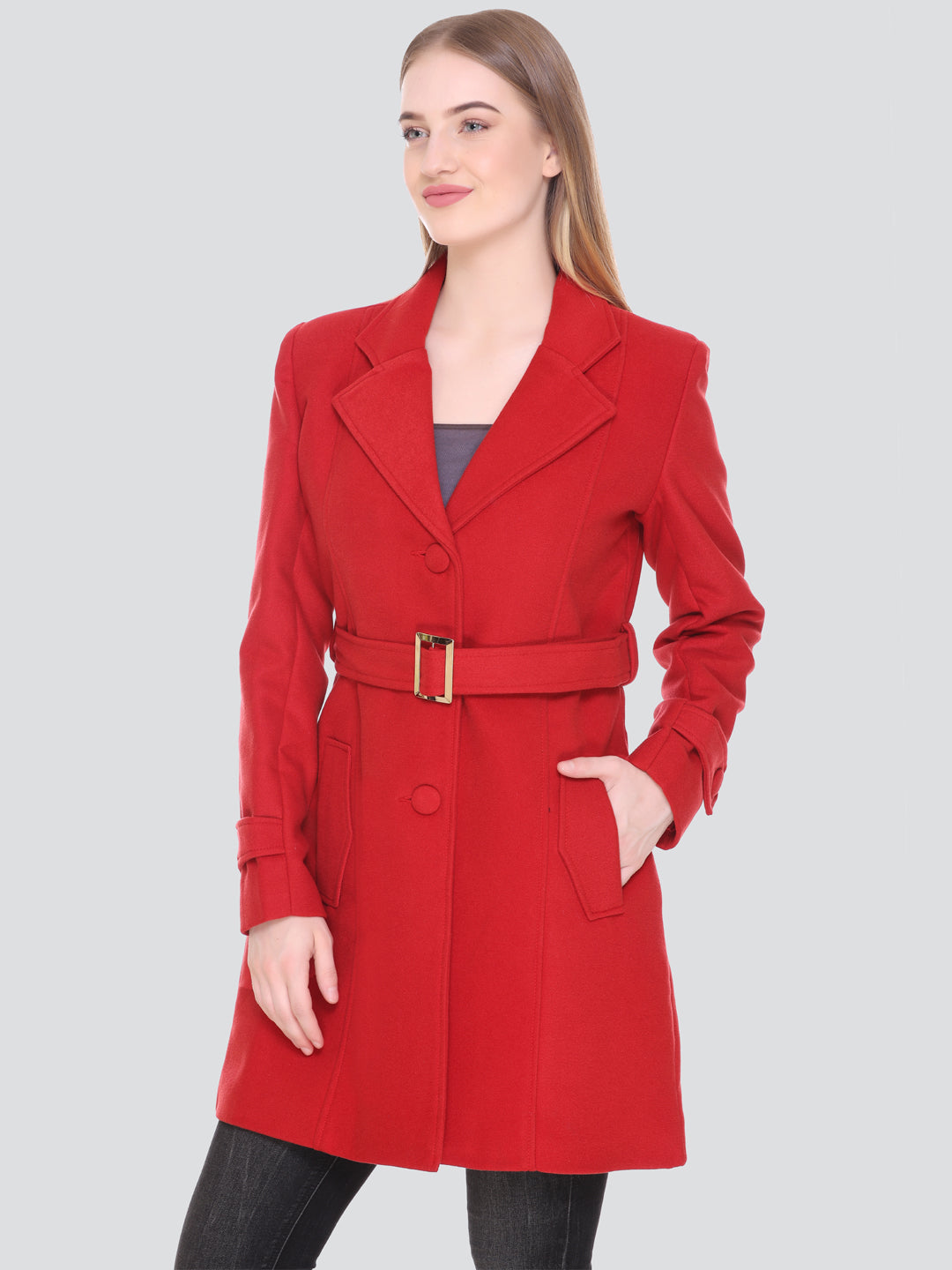 HONNETE Women Red Solid Trench Coat